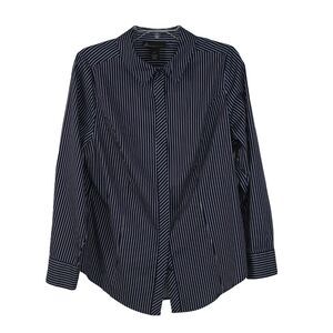 Lane Bryant Womens  Shirt 18 Blue White Stripe Stretch Cotton Button Up Preppy